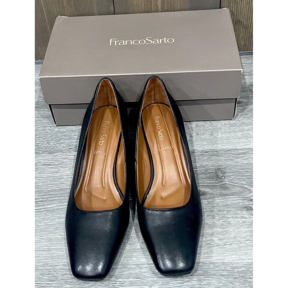 🖤 Franco Sarto Black Leather Low Block Heel Pumps – Size 7 - Picture 7 of 10